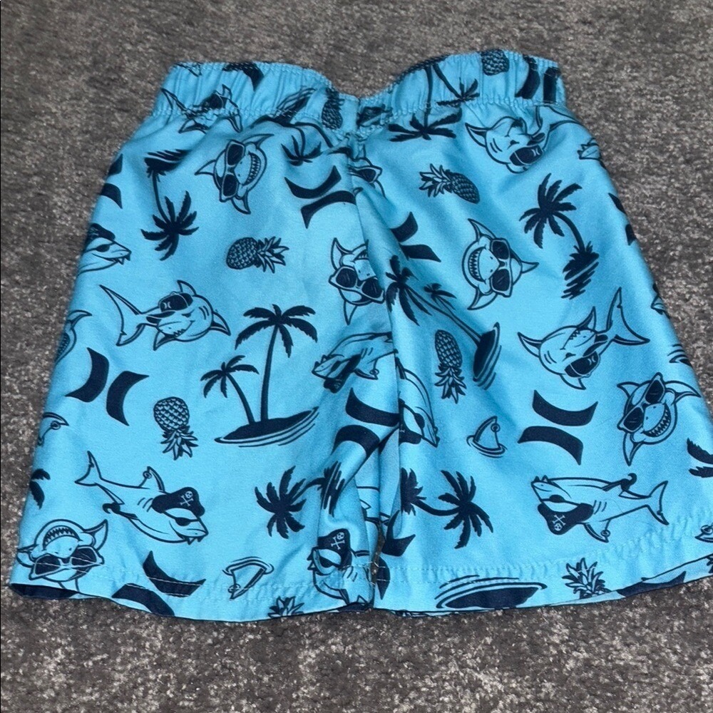 Hurley Boys Light Blue Shark Pirate‎ Tropical Mesh Lined Swim Trunks Size 4 - Picture 4 of 4